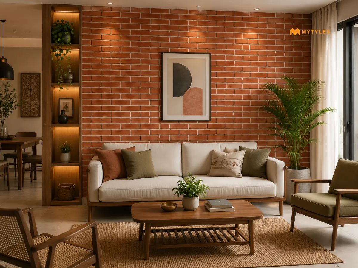 A Brick-Finish Feature Wall In The Living Room